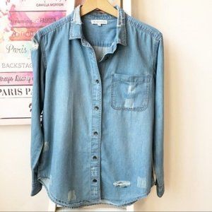 Revolve Heartloom Distressed Denim Button Down Shirt Women's Size Small NWOT